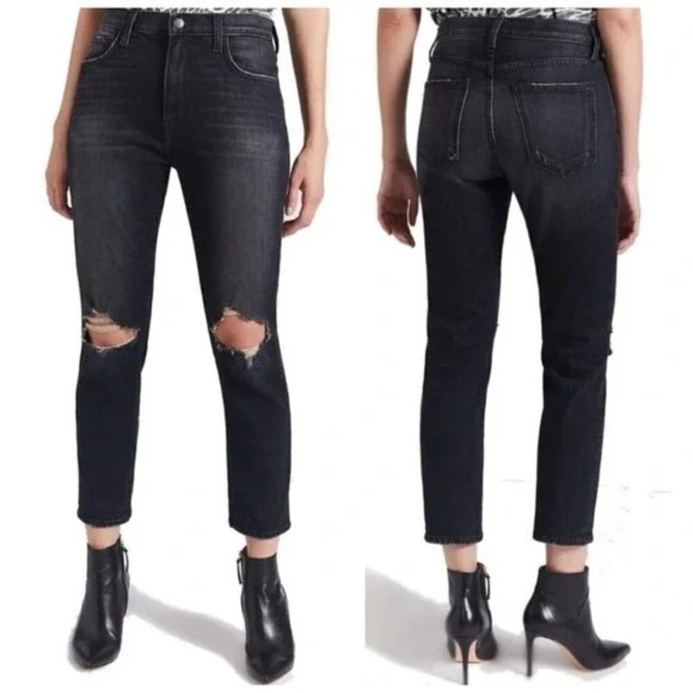 NWT Current/Elliott Black Denim Vintage Cropped Slim Ripped Jeans size 30